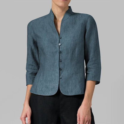 Schlankes Vintage-Baumwoll-Leinen-Damentop